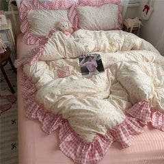 Korean Princess Style Floral Ruffles Bedding Set