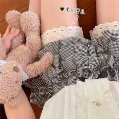 Pantalones cortos tipo bloomer Lolita de cuadros vichy con volantes