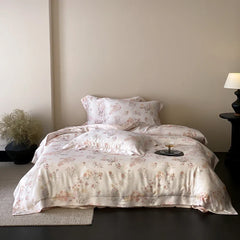 Luxury Lyocell Soft Silky Cooling Bedding Set, Watercolor Floral Print Duvet Cover Set, Bed Sheet/Fitted Sheet, Pillowcase, 4Pcs