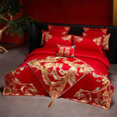 Chinese Style Wedding Dragon Phoenix Embroidery Egyptian Cotton Bedding Set