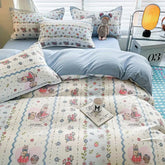 Kawaii Duvet Cover Set Cartoon Printed with Zipper Bed Sheet Pillowcases No Filler Twin Queen Size Adult Kids Bedding Linens