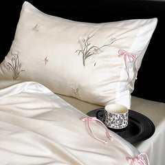 Chinese Style Orchid Embroidery Luxury Bedding Set