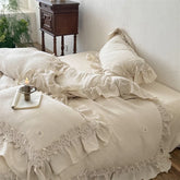 20% Linen And 80% Cotton Hollow Lace Ruffles Vintage French Bedding Set