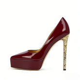 white patent leather Sequin stiletto Platform Pumps