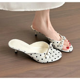 Polka Dot Open Toe Woman Slippers Elegant Stripper Thin Heels