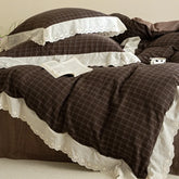 Vintage Plaid Style Lace Ruffles 100% Cotton Soft Comfortable Bedding Set