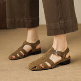 cow suede round toe low Heel