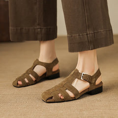 cow suede round toe low Heel