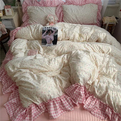 Korean Princess Style Floral Ruffles Bedding Set