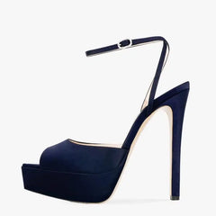 Nude Satin Platform Peep toe Crystal Banquet Shoes