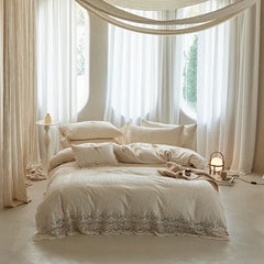 20% Linen And 80% Cotton Vintage Hollow Lace Embroidery Patchwork Bedding Set