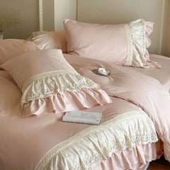 French Vintage Lace Ruffles Pure Cotton Princess Bedding Set