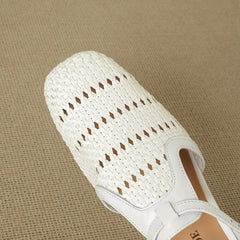cowhide woven elastic hollow breathable mid Heel