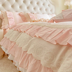 Pink Korean Princess Wedding 100% Cotton Bedding Set