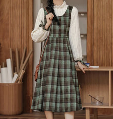 Vestido cottagecore de manga larga a cuadros Slower Life