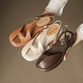 leather cowhide midsole hollow breathable loose buckle thick sole toe Roman Shoes