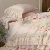 Romantic Double Layer Lace Ruffles 100% Cotton Double Gauze Princess Wedding Bedding Set