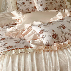 Vintage Floral Ruffle Lyocell Cotton Bedding Set