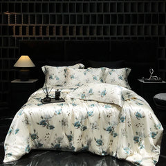 Luxury Mulberry Silk Duvet Cover High End Floral Printed Bedding Set