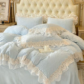 4Pcs Vintage French Romantic Lace Ruffles Carved Velvet Warm Winter Princess Bedding Set