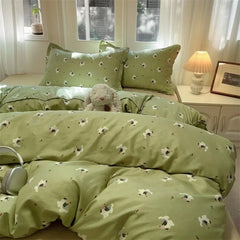Flowers Ins Duvet Cover Set with Zipper Flat Bed Sheet Pillowcases No Filler Single Queen Size Girls Boys Gift Bedding Set