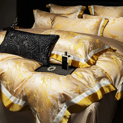 1000TC Cotton Luxury Black Gold Satin Jacquard Bedding Set