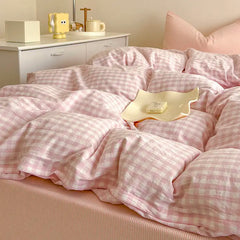 Blue Ins Nordic Duvet Cover Set No Filler Pink Green Pillowcase Flat Sheet Single Queen Size Fashion Bedding Set