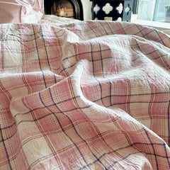 Vintage French Plaid Lace Ruffles 100% Cotton Bedding Set