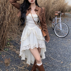 Minivestido de hadas con volantes, corte alto y bajo