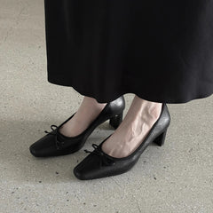 sheepskin square toe pull-on Chunky Heels