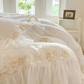 4Pcs Elegant Lace Rose Embroidery Milk Velvet Bedding Sets