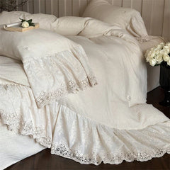 20% Linen And 80% Cotton Large Lace Ruffles Vintage French Luxury Bedding Set