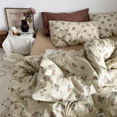 Vintage Floral Duvet Cover Set No Filler with Flat Sheet Pillowcases Single Double Queen Size Girls Ins Korean Bedding Kit