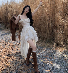 Minivestido de hadas con volantes, corte alto y bajo