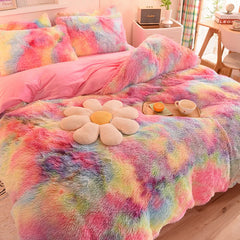3Pcs Super Shaggy Coral Fleece Warm Cozy Princess Bedding Set