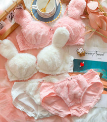 Weiches Flauschiges Hasenplüsch-Kawaii-Dessous-Set