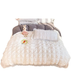 Korean Seersucker Duvet Cover Set with Pillowcases Flat Sheet Adults Kids Twin Full Queen Size Bedding Set