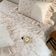 French Vintage 100% Cotton Lace Ruffles Floral Princess Bedding Set