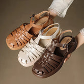 leather cowhide midsole elastic buckle thick sole hollow breathable toe Roman Shoes