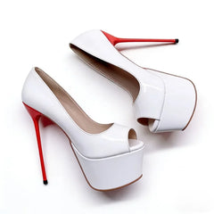 White patent leather peep toe Pumps
