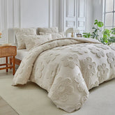 3D Tufted Floral Duvet Cover Set with Pillowcases Soft Comfortable King Queen Bedding Set