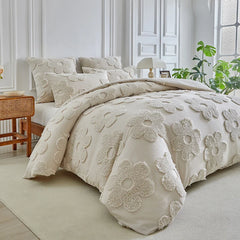3D Tufted Floral Duvet Cover Set with Pillowcases Soft Comfortable King Queen Bedding Set