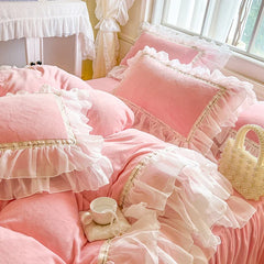 4Pcs Korean Princess Style Winter Thick Warm Milk Velvet Bedding Set