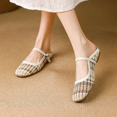 sheepskin woven low Heel