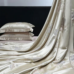Premium 100S Egyptian Cotton Floral Jacquard Luxury Bedding Champagne Ultra Soft Duvet Cover Set Bed Sheet With Pillowcase 4Pcs
