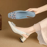 Breathable Hole Leather Cowhide Rhinestone Accessories with Loose Grip High Heels
