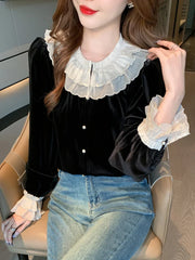 Camisa de terciopelo gótica romántica de estética oscura