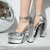 Nightclub Sequin Elastic Waterproof Platform Bag Heel