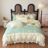 3/4Pcs Korean Princess Style Luxury Haute Couture Chiffon Lace Ruffle Queen/King Size Quilt Cover Bed Skirt Double Bedspreads