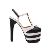 cowhide Platform rivet Mixed Colors Catwalk Shoes